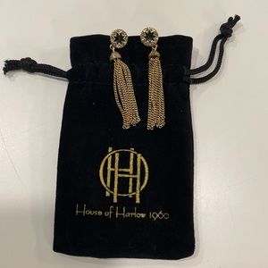House of Harlow sunburst dangle earrings. Black and gold